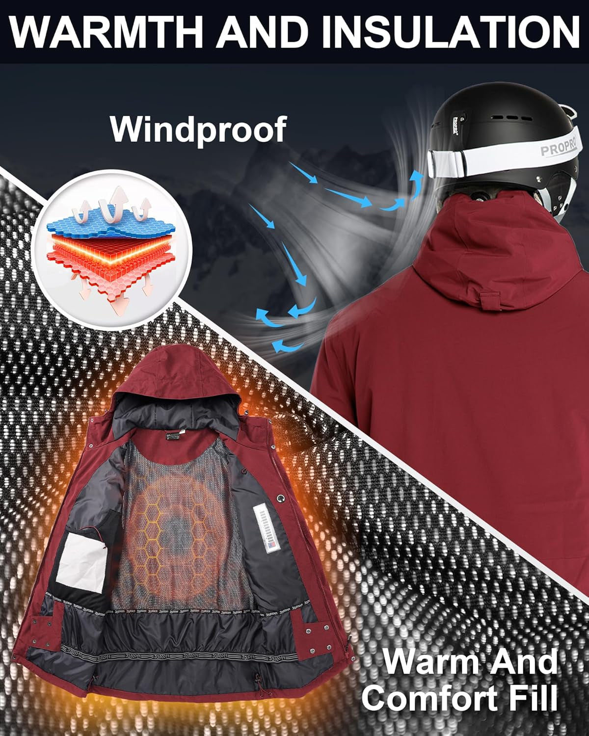 Mens Ski Jacket Waterproof Insulated Snow Jacket, Mountain Breathable Winter Jackets for Men Ski Snowboard Coat