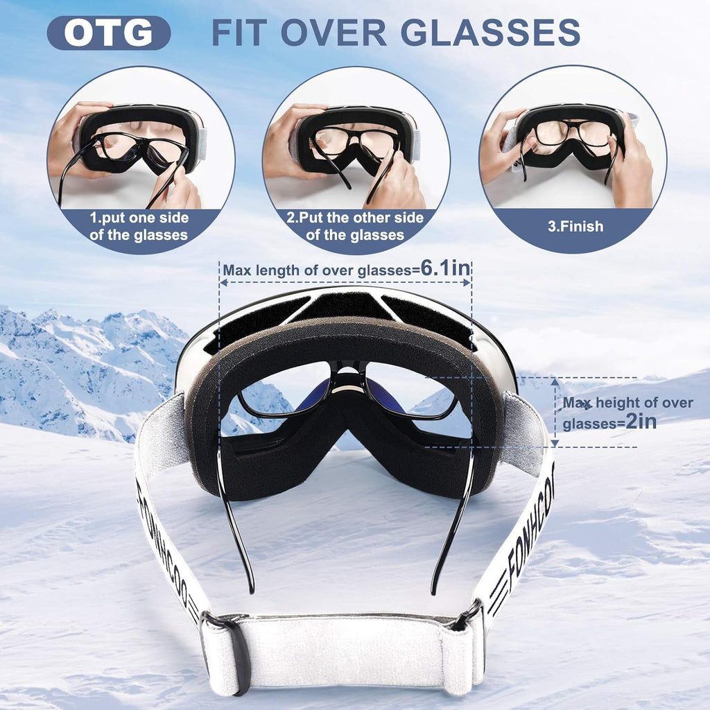Ski Goggles for Men Women, Anti-Fog OTG Snow Snowboard Glasses with Detachable Lens for Skiing Skating, UV Protection