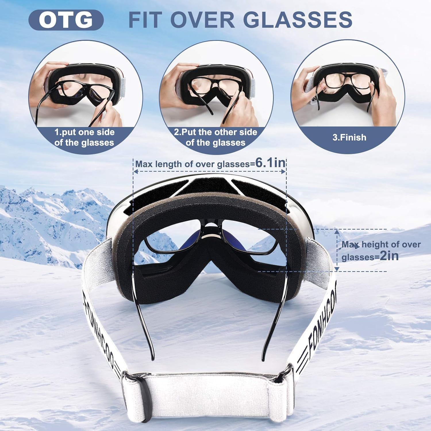 Ski Goggles for Men Women, Anti-Fog OTG Snow Snowboard Glasses with Detachable Lens for Skiing Skating, UV Protection