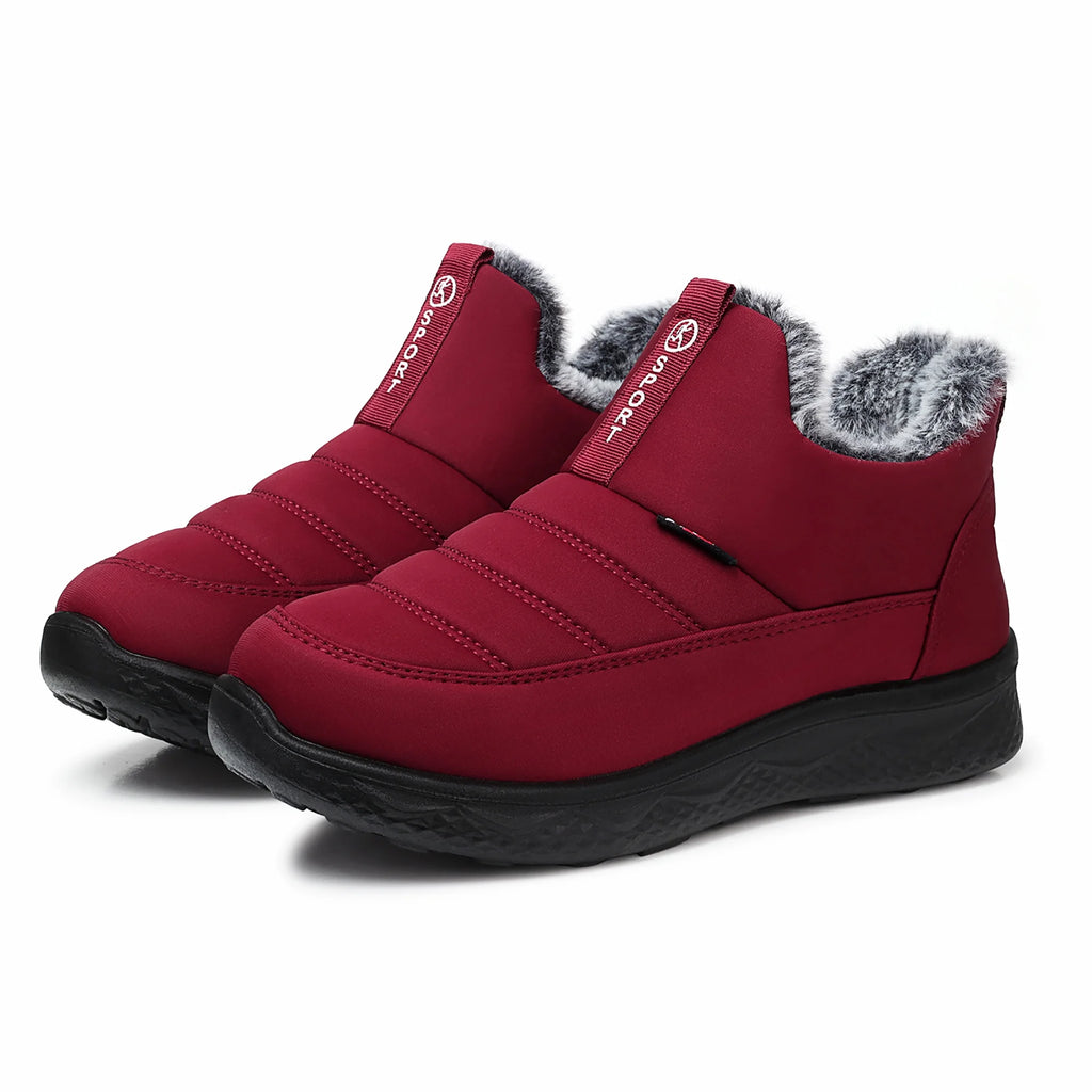 Winter Snow Boots for Women Warm Faux Fur Lined Ankle Boots Waterproof Insulated Slip on Booties Comfortable Winter Shoes Outdoor Short Red Boots