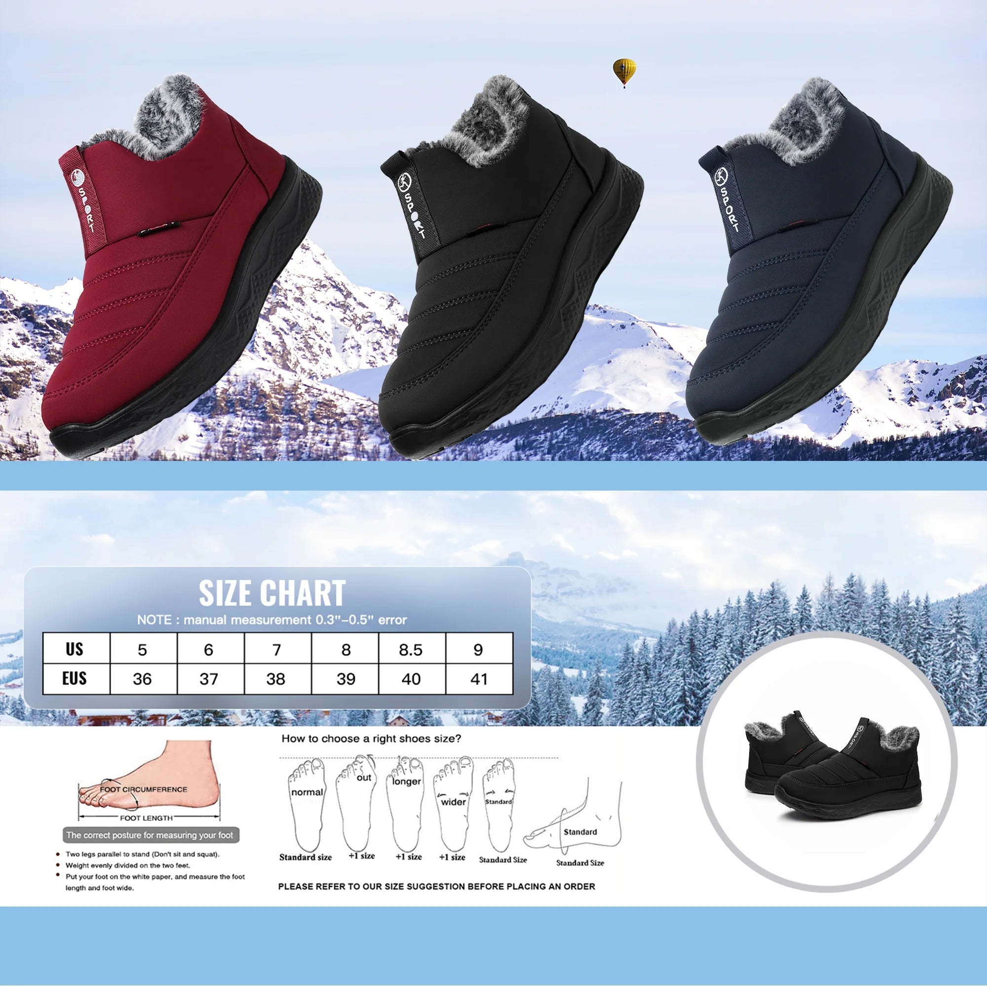 Winter Snow Boots for Women Warm Faux Fur Lined Ankle Boots Waterproof Insulated Slip on Booties Comfortable Winter Shoes Outdoor Short Red Boots