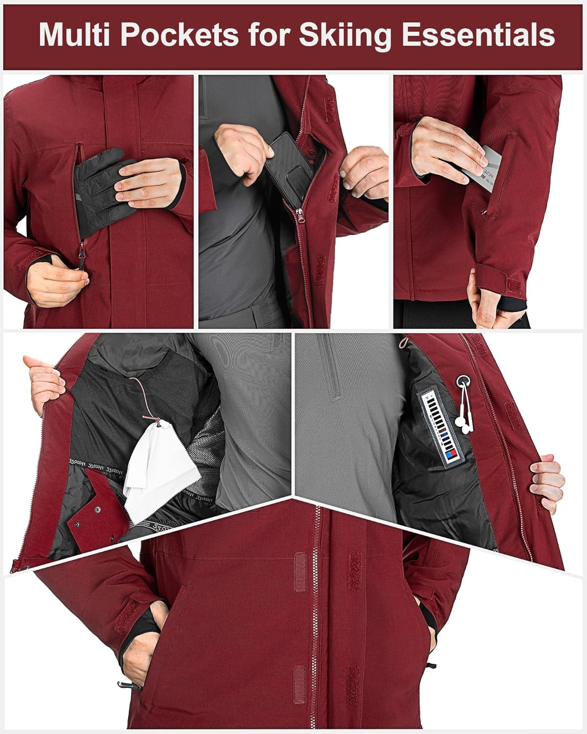 Mens Ski Jacket Waterproof Insulated Snow Jacket, Mountain Breathable Winter Jackets for Men Ski Snowboard Coat