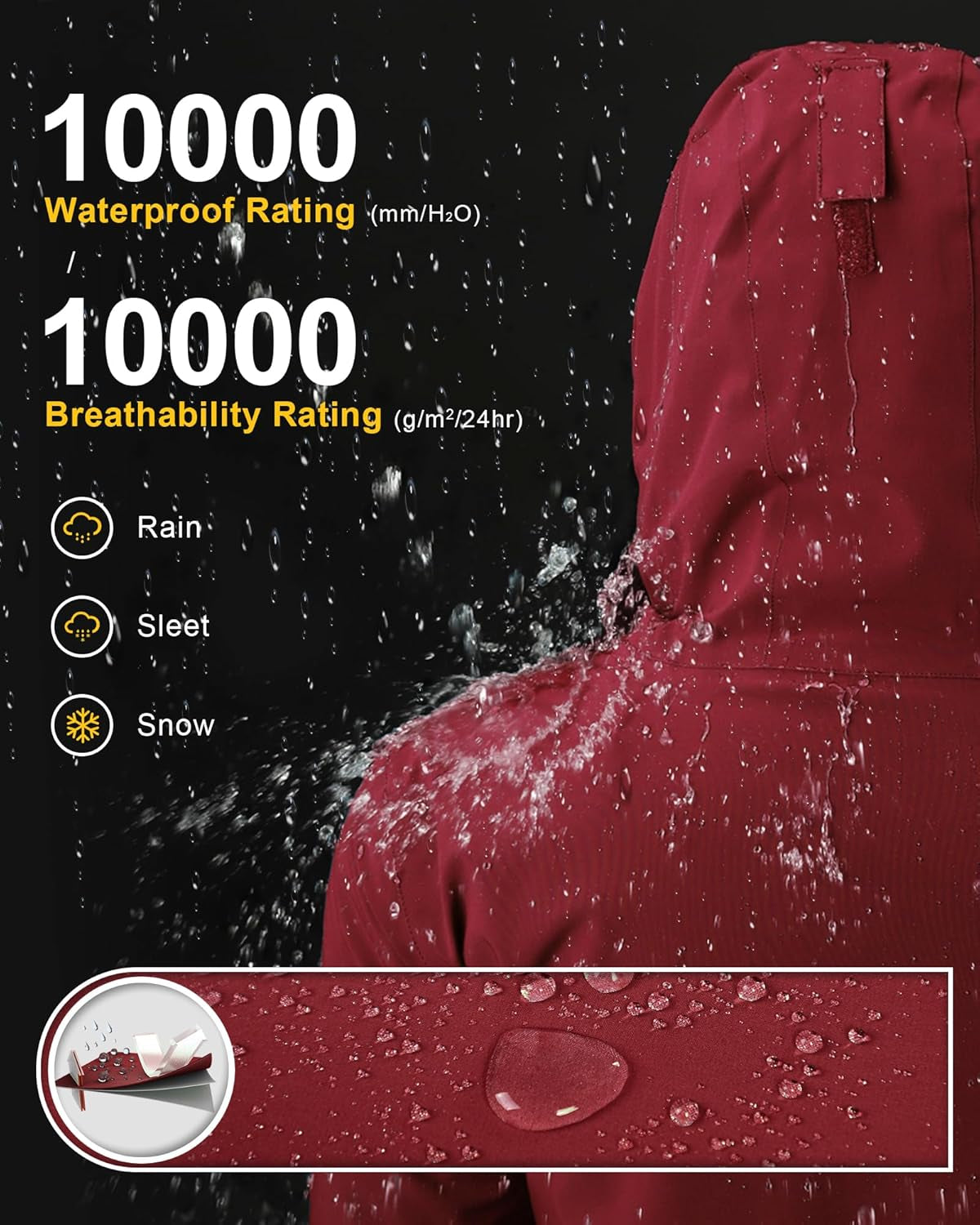 Mens Ski Jacket Waterproof Insulated Snow Jacket, Mountain Breathable Winter Jackets for Men Ski Snowboard Coat