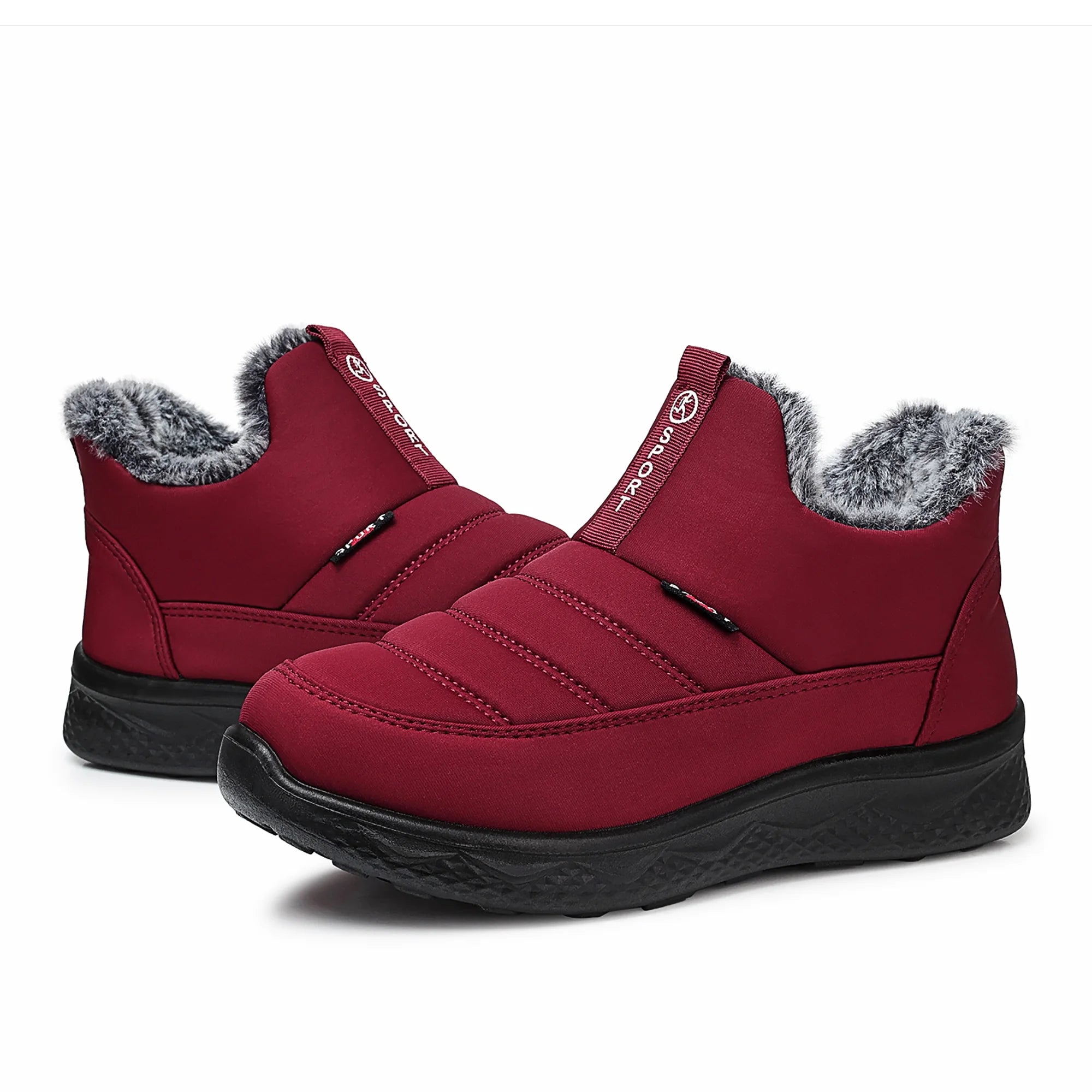 Winter Snow Boots for Women Warm Faux Fur Lined Ankle Boots Waterproof Insulated Slip on Booties Comfortable Winter Shoes Outdoor Short Red Boots