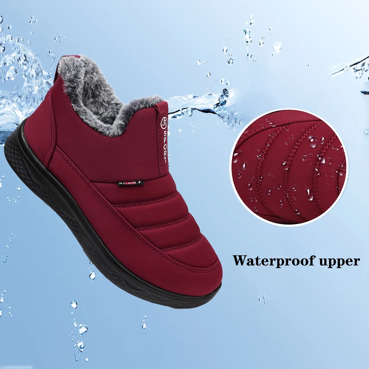 Winter Snow Boots for Women Warm Faux Fur Lined Ankle Boots Waterproof Insulated Slip on Booties Comfortable Winter Shoes Outdoor Short Red Boots